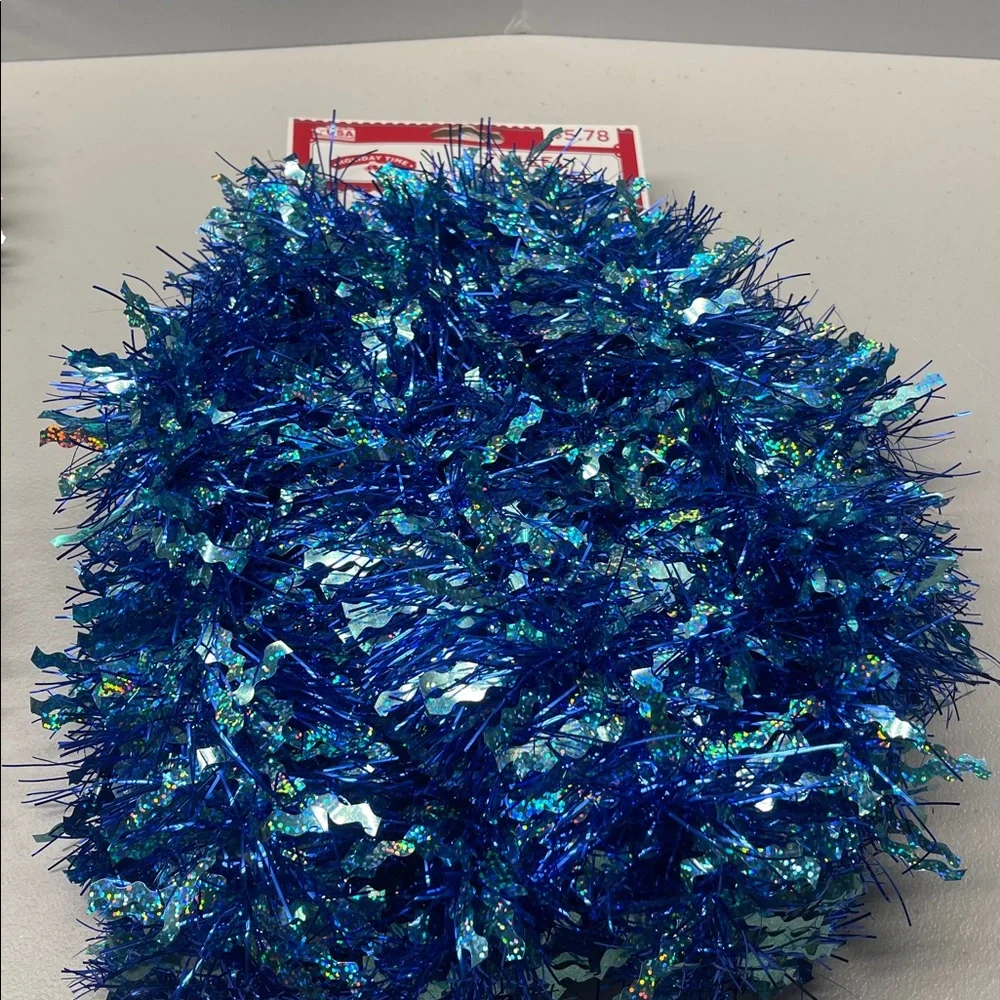 Bundle of 3 Festive Tinsel Garland Set - Red, Silver, Blue